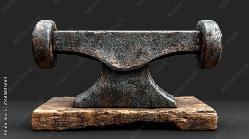 Antique Rusty Anvil on Wooden Block: A Blacksmith's Relic Antique Rusty Anvil on Wooden Block: A Blacksmith's Relic