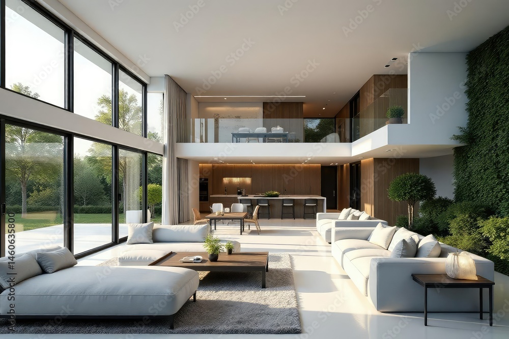 Fototapeta premium Modern dream house, stunning architecture, large windows, open concept living , structure, design, facade