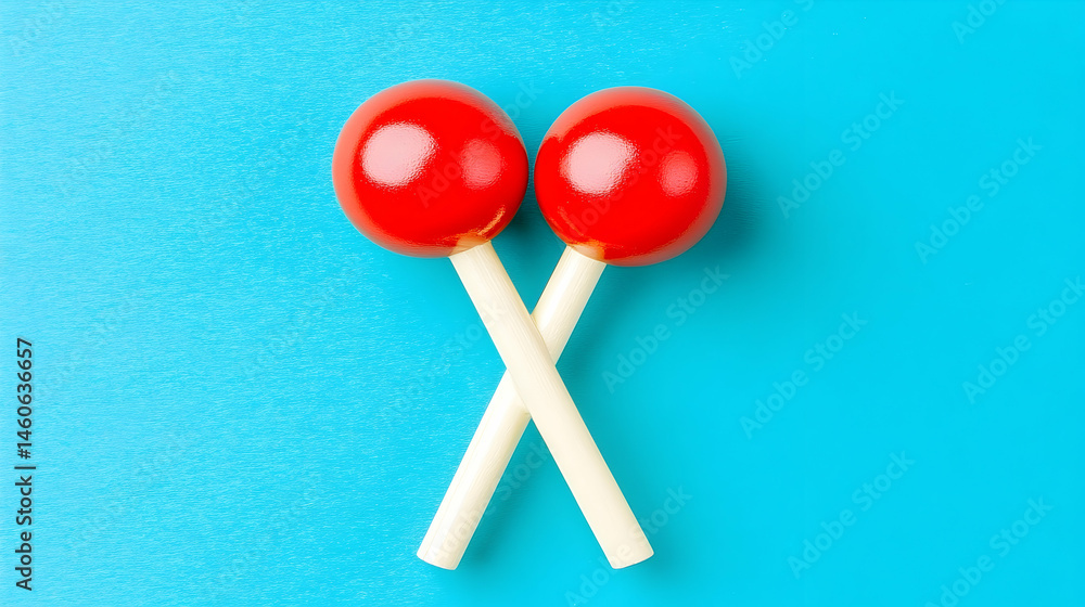Red lollipops crossed on blue background vibrant candy image Red lollipops crossed on blue background vibrant candy image