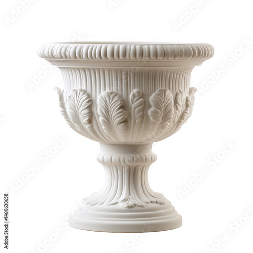 White Ornamental Stone Urn with Leaf Carving