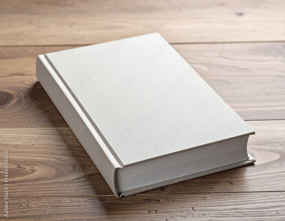 Fototapeta premium Blank White Hardcover Book On Wooden Table