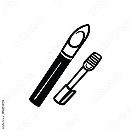 Mascara Tube and Applicator Brush Outline Style on Transparent Background