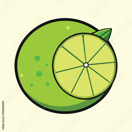 A vibrant illustration of a lime fruit showcasing a crosssection revealing its juicy interior and zesty segments