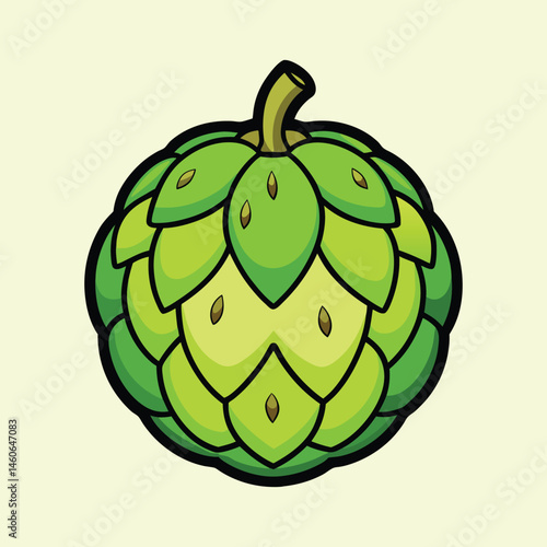 A vibrant illustration of a single hop cone a key ingredient in brewing beer characterized by its green color and unique overlapping scales