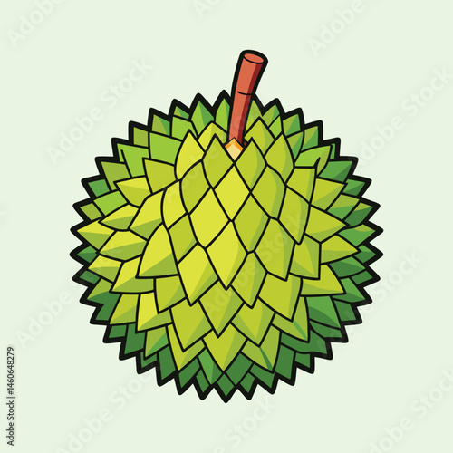 A vibrant illustration of a durian fruit showcasing its spiky exterior and unique green hues