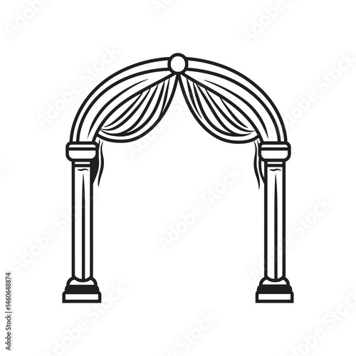 Minimalist Archway with Fabric and Columns Outline Isolated on Transparent