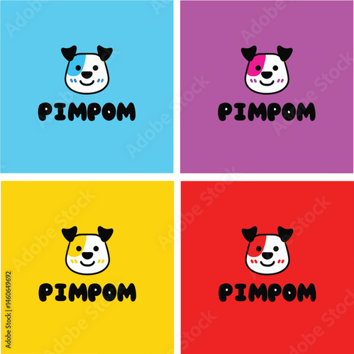 Playful Cartoon Dog Face Logo Design for PIMPOM Brand.eps