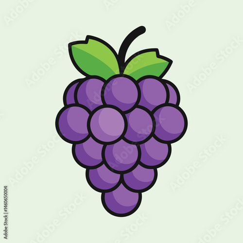 A Delightful Bunch of Purple Grapes with Lush Green Leaves A Vibrant Illustration of Fresh Fruit
