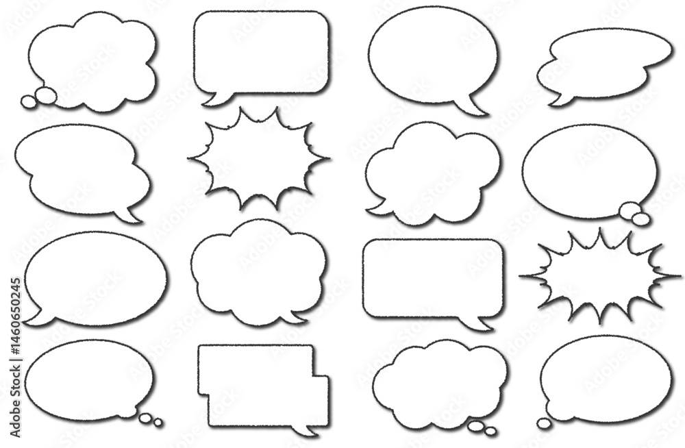 Obraz premium シンプルな吹き出しのイラストセット影付き