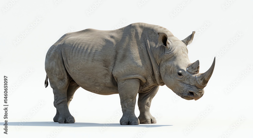 Fototapeta premium Rhino Standing Isolated on White Background