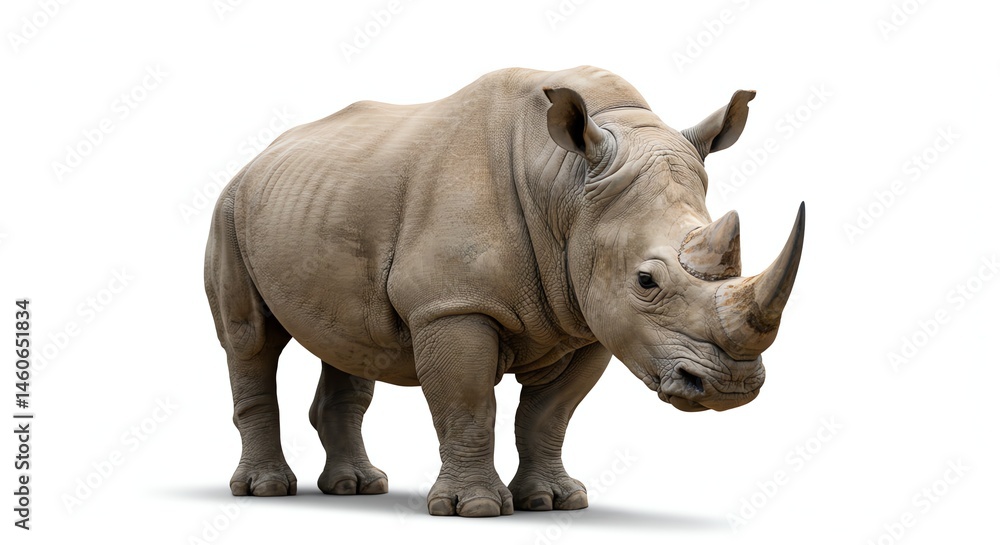 Fototapeta premium Rhinoceros Standing Isolated on White Background