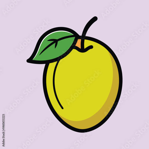 A single ripe yellow apricot with a green leaf illustration vector graphic