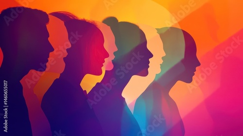 Wallpaper Mural Diverse silhouetted profiles against an abstract colorful gradient background Torontodigital.ca
