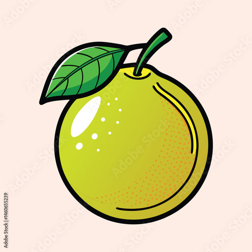 A vibrant illustration of a ripe pomelo fruit with a single leaf a pop art style graphic design of citrus fruit