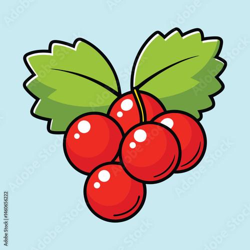 A Delightful Cluster of Red Berries with Lush Green Leaves A Vibrant Illustration of Nature's Sweetness