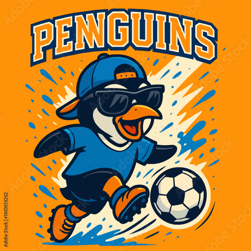 soccer player with ball American football penguin logo mascot character cartoon