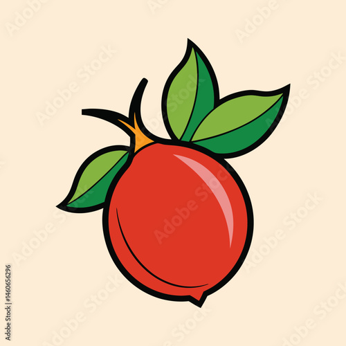 A Vibrant Illustration of a Single Juicy Red Jujube Fruit with Lush Green Leaves