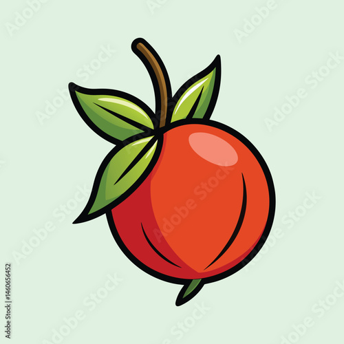 A Vibrant Illustration of a Single Red Fruit with Green Leaves