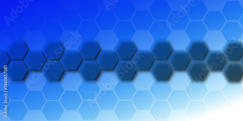 Hexagonal pattern with a blue abstract design evokes a seamless, geometric texture like a 3D honeycomb structure