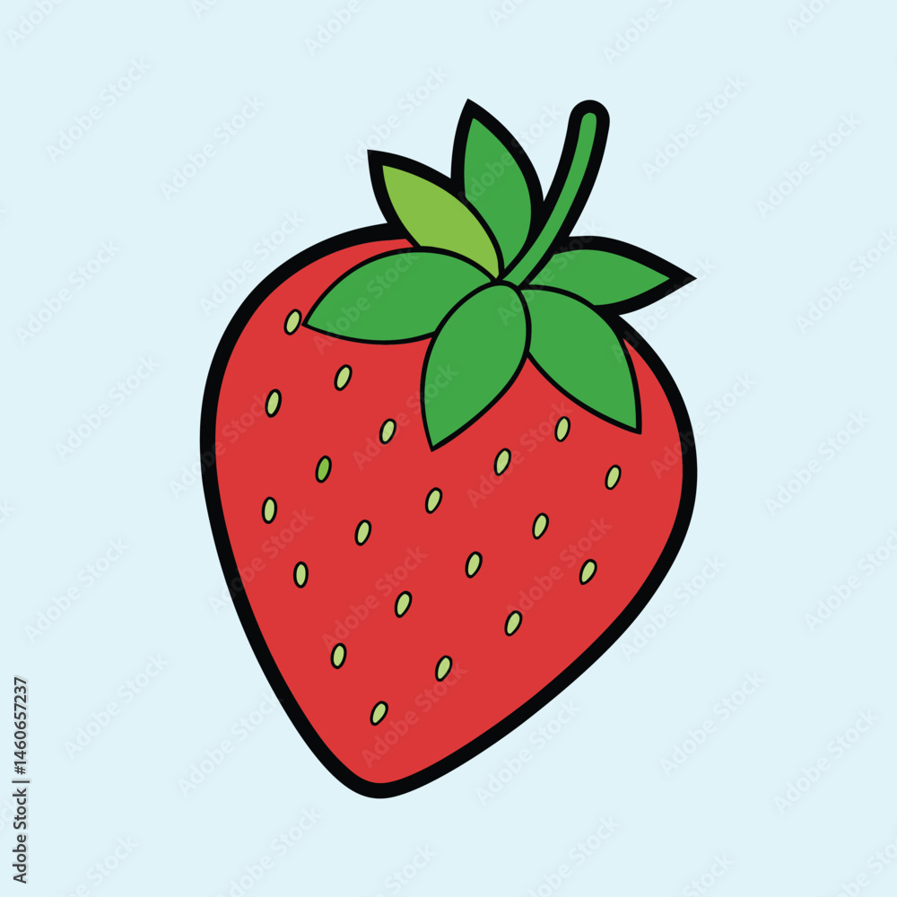Obraz premium A Delightful Illustration of a Single Red Strawberry with Green Leaves