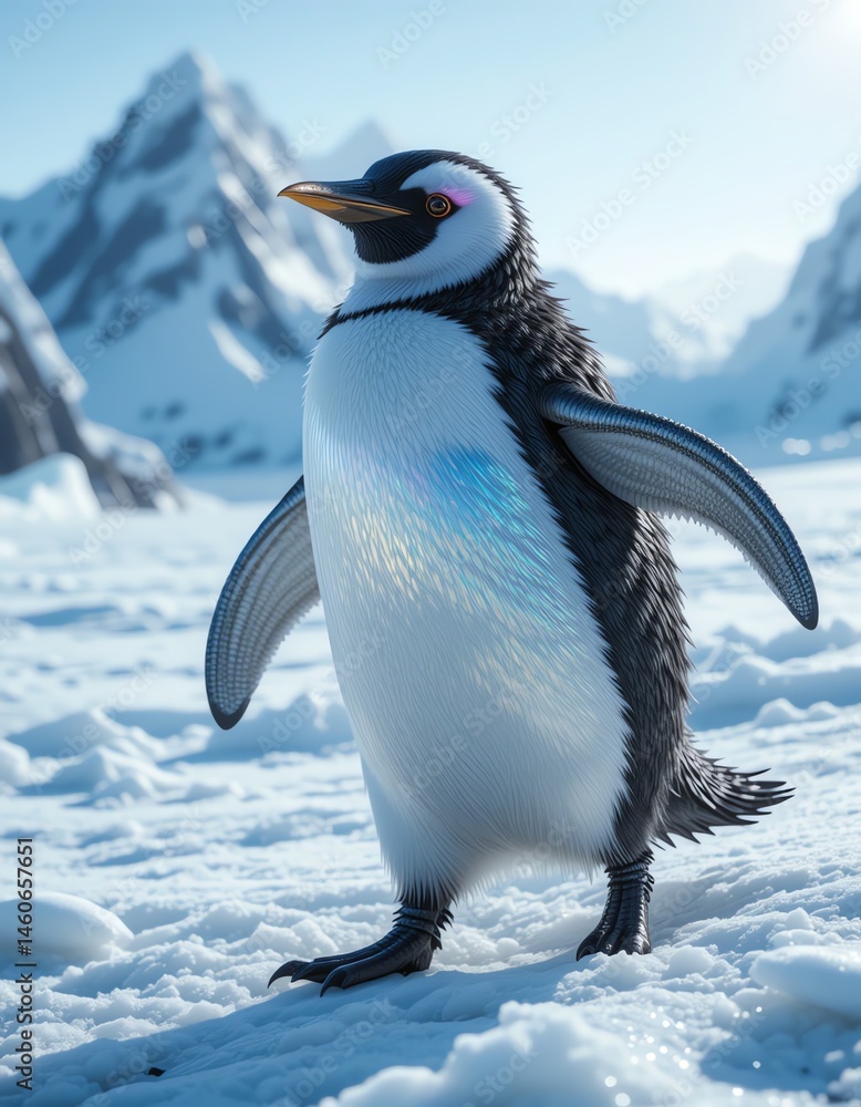 Obraz premium Penguin in Snowy Mountain Landscape