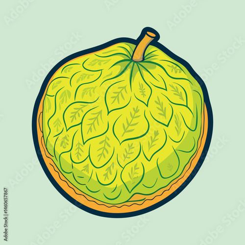 A vibrant illustration of a green fruit with a leaf pattern a unique and delicious looking treat