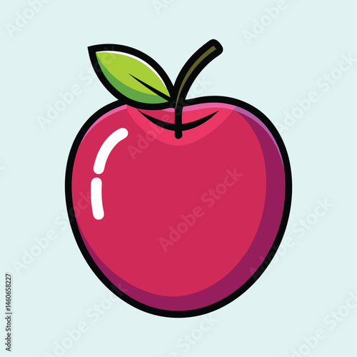 A vibrant red apple with a single green leaf illustration cartoon drawing graphic design