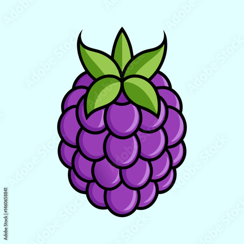 A Delightful Cartoon Illustration of a Juicy Purple Blackberry with Vibrant Green Leaves