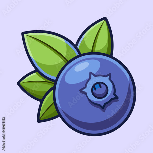 A Delightful Cartoon Blueberry with Vibrant Green Leaves