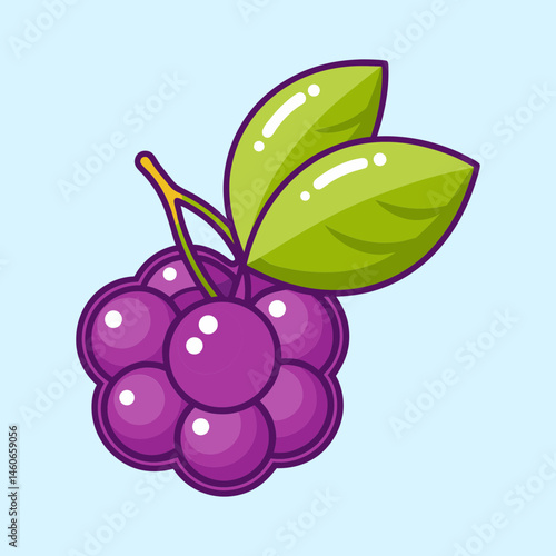 A Delightful Illustration of a Cluster of Purple Berries with Lush Green Leaves