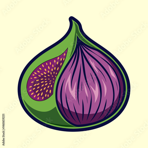 A Vibrant Illustration of a Ripe Fig Fruit Showing its Purple Interior and Green Exterior