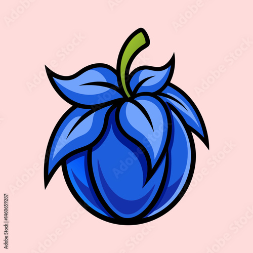 Stunning Blue Floral Fruit Illustration Vibrant Colors Artistic Design Graphic Element Digital Art Cartoon Style Unique Botanical Image