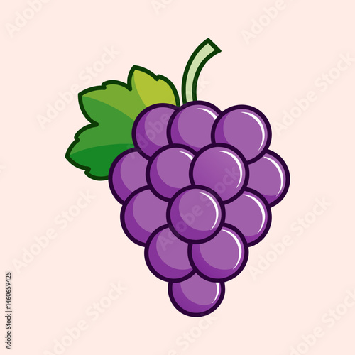 A Bunch of Purple Grapes with Green Leaf Illustration Cartoon Style Graphic Design