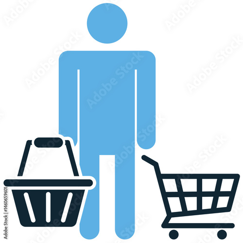 Consumer icon vector for buyer identity, purchase role, and user experience. Ideal for customer-focused marketing, retail engagement, and e-commerce interaction illustration.