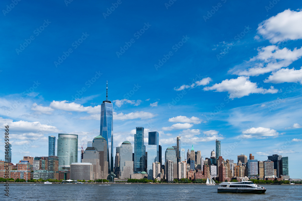 Obraz premium New York, NYC United States. View of New York city skyline in Midtown Manhattan. USA, NYC, NY, Manhattan. American financial capital city. Lower Manhattan skyline. New York from New Jersey. Downtown