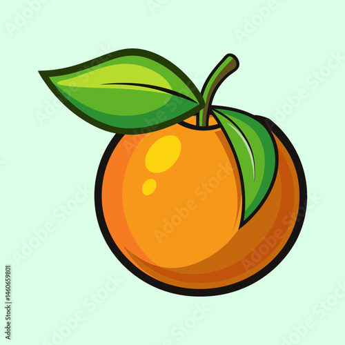 A Vibrant Illustration of a Juicy Orange with Lush Green Leaves