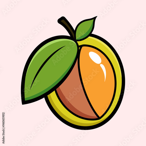 Vibrant Illustration of a Juicy Mango Fruit with Green Leaf