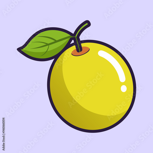 A Vibrant Illustration of a Single Ripe Yellow Fruit with a Green Leaf