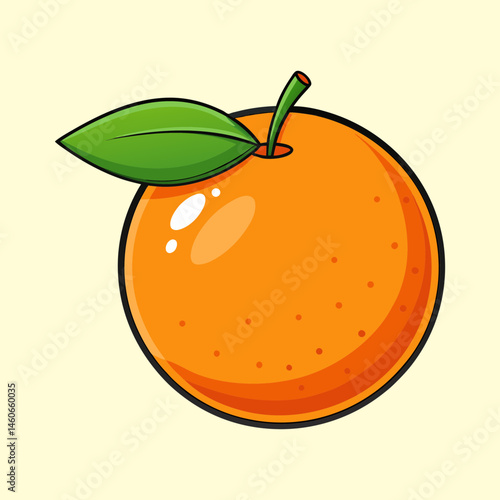 A Vibrant Illustration of a Single Orange with a Green Leaf