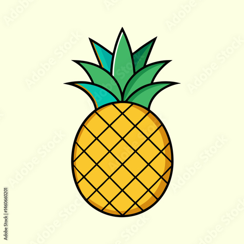 A Vibrant Illustration of a Delicious Pineapple Fruit with Detailed Green Leaves and Yellow Body