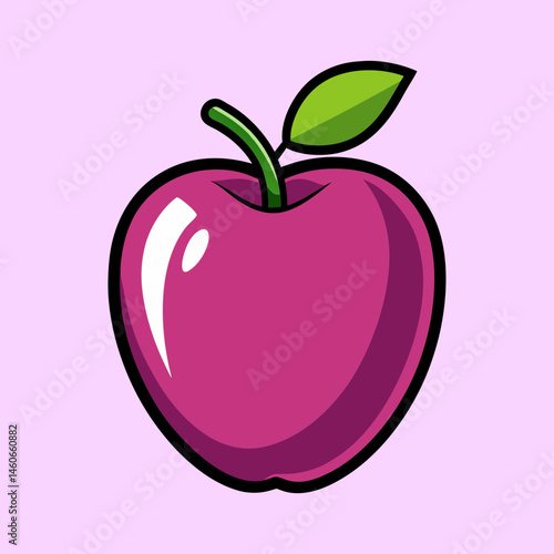 A Vibrant Illustration of a Single Pink Apple with a Green Leaf