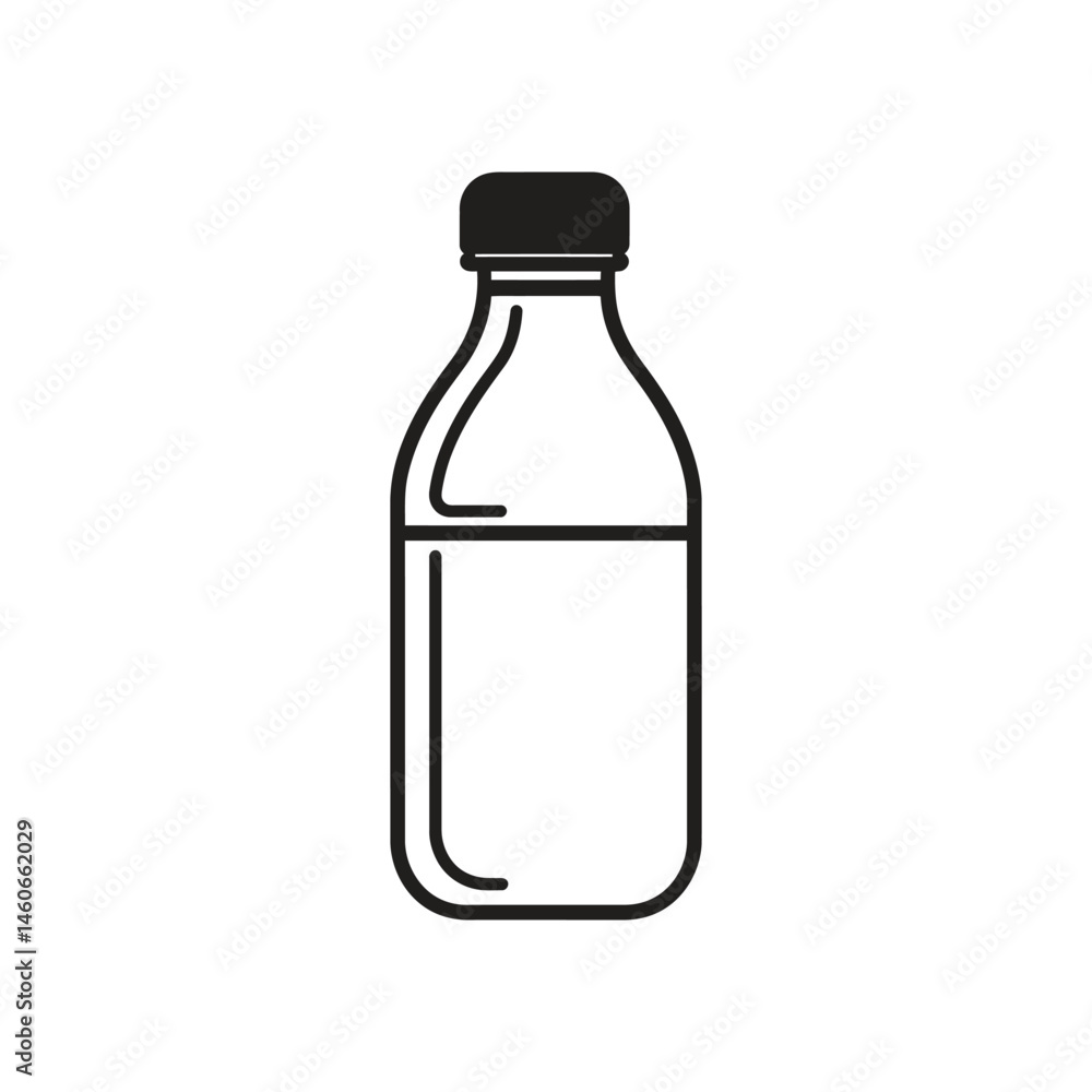 Minimalist Bottle Outline with Black Cap on Transparent Background Icon Minimalist Bottle Outline with Black Cap on Transparent Background Icon