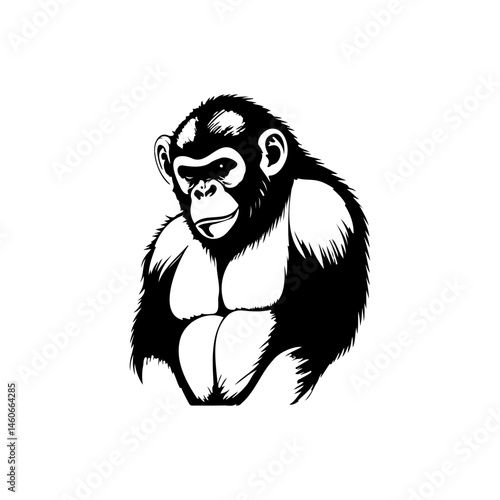 Stylized chimpanzee vector illustration in monochrome, a primate depiction