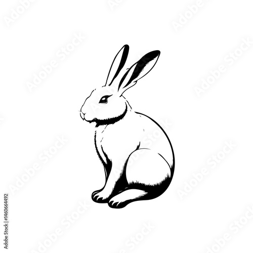Monochrome depiction of a sitting rabbit evoking simplicity and grace