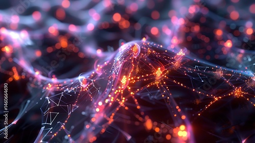 Quantum neural network with glowing quantum bits and entangled states.