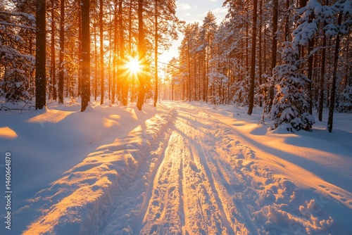 Winter Sun on Snowy Trail