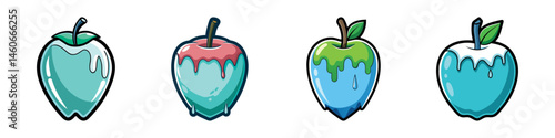 Delicious Dips: A colorful medley of tempting apples, each adorned with a different vibrant dip, enticing viewers with their artistic appearance