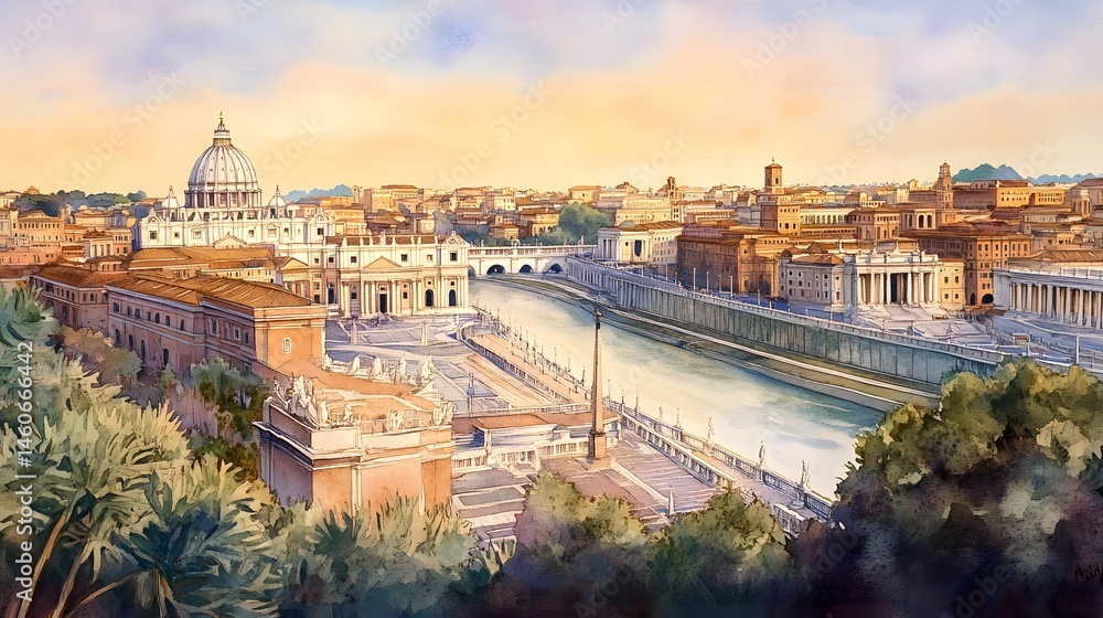 Obraz premium Panoramic cityscape view of a european capital city at dawn.