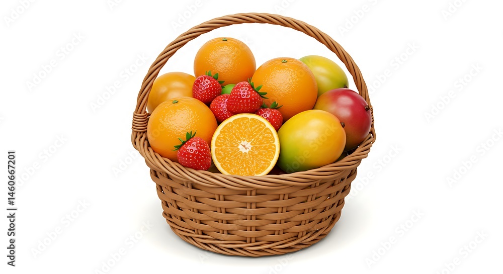Sun-Kissed Summer Bounty: A Basket of Vibrant Oranges, Mangoes, and Strawberries AI Generated Sun-Kissed Summer Bounty: A Basket of Vibrant Oranges, Mangoes, and Strawberries AI Generated