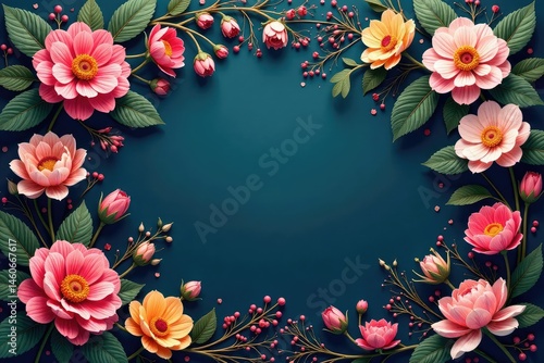Intricate floral motif design, delicate blooms and leaves , artwork, retro